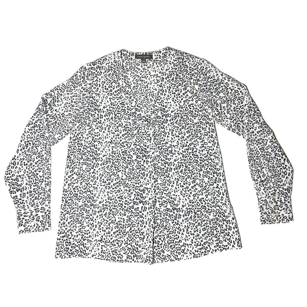 Banana Republic Women's Small Leopard Print Blouse Black White Lightweight